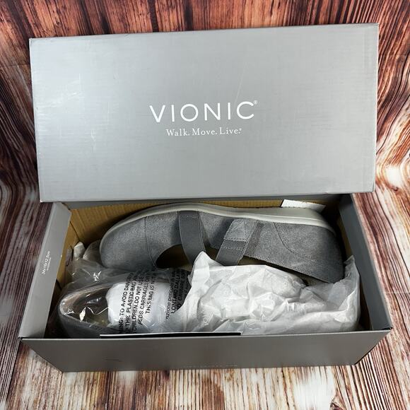 NEW Vionic SHELBY Sz 11 Gray Suede Mary Jane Loafers Shoes Elastic Strap Slip On - Picture 12 of 12